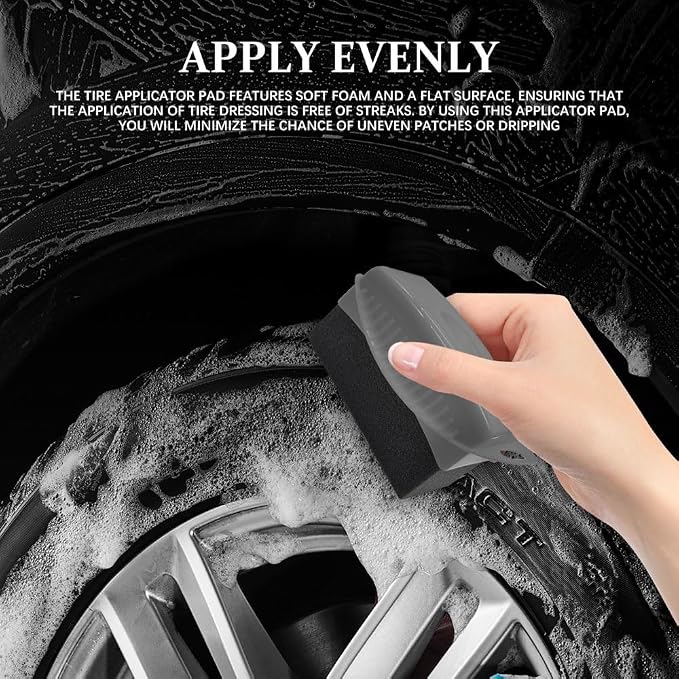 Tire Dressing Applicator, Tire Shine Applicator, Wheel Waxing Wipe Polishing Sponge with Lid, Car Accessories Reusable Wheel Detailing Foam Fit for Vehicle Waxing Polishing Cleaning (Gray)