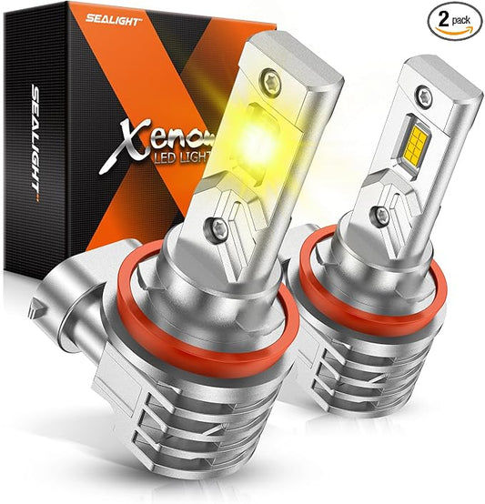 SEALIGHT H8 H16 H11 LED Fog Light Bulb, Amber Yellow 18000LM 3500K H11 Yellow LED Fog Lights, 1000% Brighter Strong Penetration, Plug & Play H16 H8 Fog Bulb, Pack of 2