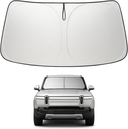 Proadsy Windshield Sun Shade for Rivian R1S 2022-2025 2026 4-Layer Foldable Front Sunshade Protector Sun Visor Blocks UV Rays Keep Car Cooler