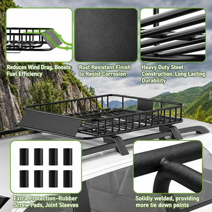 Roof Rack Carrier Basket 51" X 36" X 5" Universal Rooftop Cargo Basket - 200LB Capacity with 15 Cu.Ft Waterproof Bag, Heavy Duty Roof Rack for SUV/Truck/Van Cargo Carrier, Corrosion-Resistant Steel