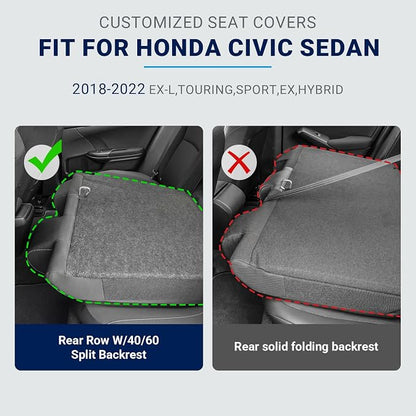 Custom for Honda Accord Seat Covers 2018 2019 2020 2021 2022 EX-L, Touring, Sport, EX, Hybrid, Faux Leather Car Seats Cover Full Set (Rear Row W/40/60 Split Backrest) - Burgundy