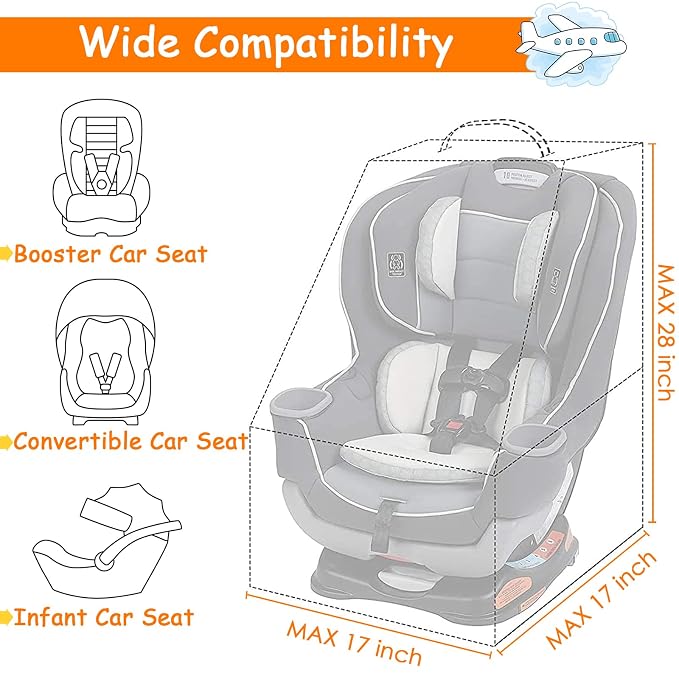 YOREPEK Car Seat Travel Bag, Padded Car Seats Backpack for Air Travel, Heavy Duty Gate Check Carseat Travel Bag for Airplane, Airport Gate Check Bag (Orange)