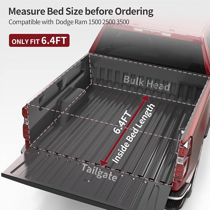 OEDRO Soft Quad Fold Truck Bed Tonneau Cover Compatible with Dodge Ram 1500 2002-2026 (Inclu. Classic & New), Fit fir Dodge Ram 2500 3500 2003-2026, Fleetside 6.4 Ft Bed w/o Ram Box