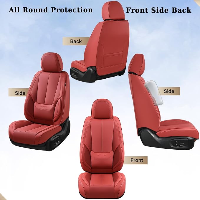 Coverado Seat Covers, Car Seat Covers Front Seats, Car Seat Cover, Car Seat Protector Waterproof, Car Seat Cushion Nappa Leather, Red Seat Covers Carseat Cover Universal Fit for Most Cars