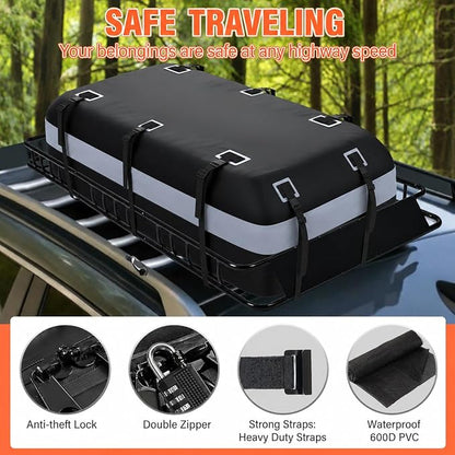 Heavy Duty Universal Rooftop Cargo Carrier Roof Rack, 64"x36"x5" Roof Rack Basket with 20 Cu.Ft Waterproof Bag, for SUV, Truck and Van, 250lbs Capacity, Corrosion Resistant (ROOF 64" and Bag)