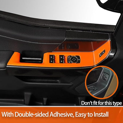 GZXinWei Interior Accessories for Ford F150 2021 2022 2023 2024 2025 2026 Door Window Control Switch Panel Trim Sticker Cover Decor Parts Orange