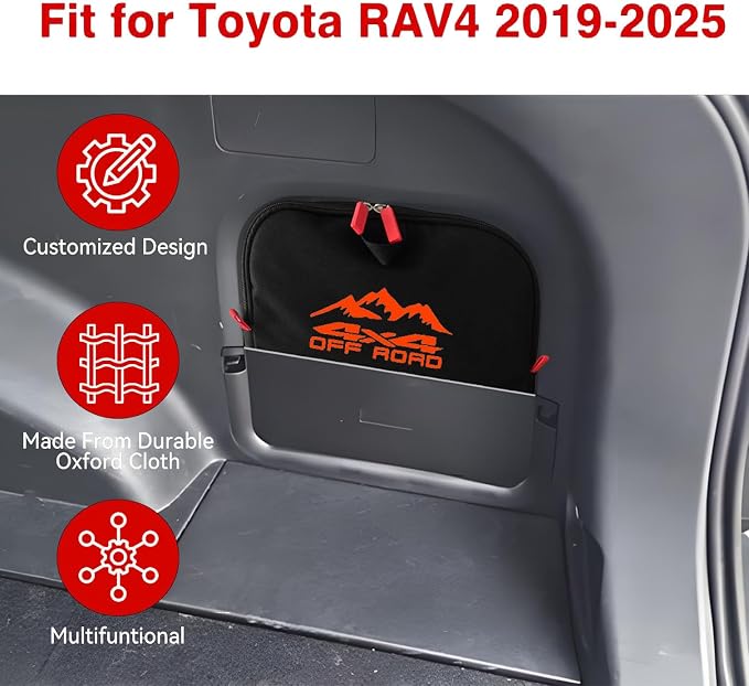 Trunk cubby storage bag Cargo side pocket compatible with Toyota RAV4 2019-2025 backpack organizer car trunk accessories (4x4Orange)