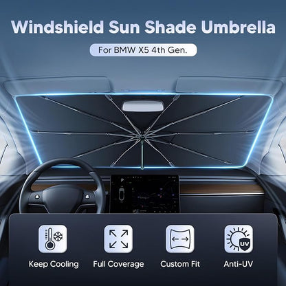 Autorder Windshield Sun Shade Umbrella for 2019-2025 BMW X5 Accessories,Upgraded Ice Crystal Material,Easy Setup Umbrella Sunshade for Car Windshield,100% Sun Blocking