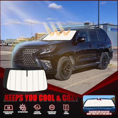 Windshield Sun Shade for Le-xus GX460 2010-2023, Front Window Visor Accessories, Folding Design Blocks Heat & UV Rays Maintain Cool Interior and Save Space