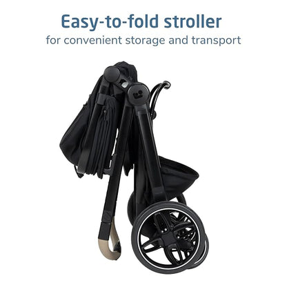 Maxi-Cosi Zelia Pro 5-in-1 Travel System with Mico Pro Infant Car Seat and Baby Stroller Combo, Reversible Seat, Large Wheels, Adjustable Handle, Newborn to Toddler, Lightweight, Caspian Caviar
