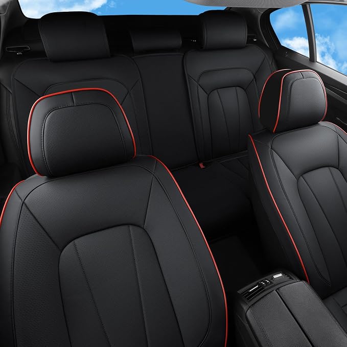 Car Seat Covers Full Set,Waterproof and Breathable Luxury Leather Seat Covers,Non-Slip Driver Seat Cushion,Automotive Seat Protector Fit Toyota Rav4 Camry Corolla Cruze Rogue CRV Accord, Red Black