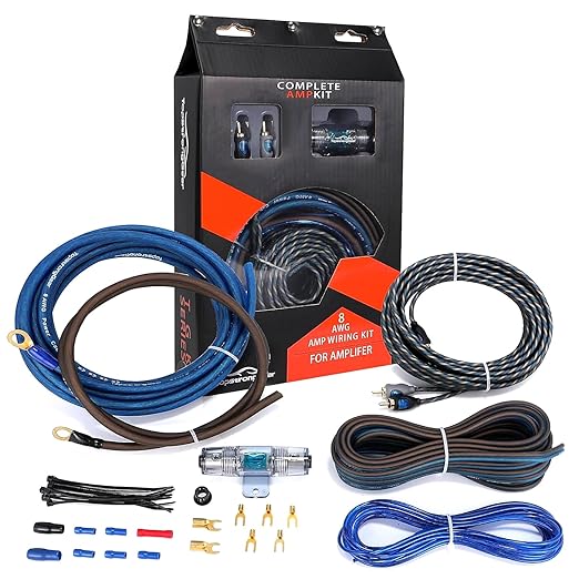 TOPSTRONGGEAR 8 Gauge Amp Kit CCA Car Audio Amplifier Wiring Kit with RCA Cables, 60A Fuse, 20ft Power Cable – 8 AWG Complete Amplifier Subwoofer Installation Kit for Car, Truck, Marine Stereo Systems