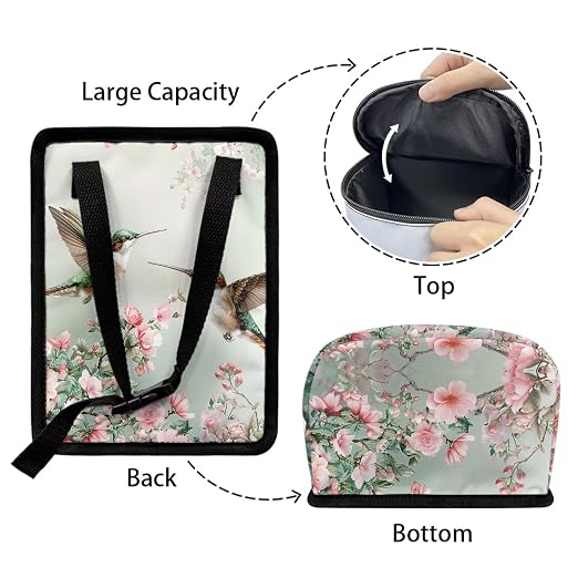 Talayituse Hummingbird Floral Print Car Trash Can with Lid, Leak Proof Auto Trash Bag Hanging Vehicle Garbage Can Multipurpose Storage Container for Back Seat Road Trip