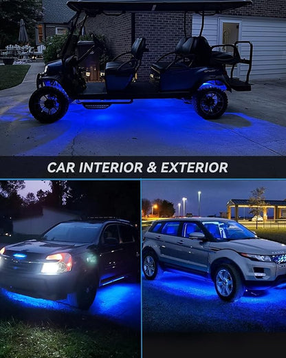 Keiurot Car Led Strip Lights 24" Connectable Blue Led Light Strip for Cars Boat Marine Golf Cart Trucks Waterproof 12V Led Light Strip, 4Pack