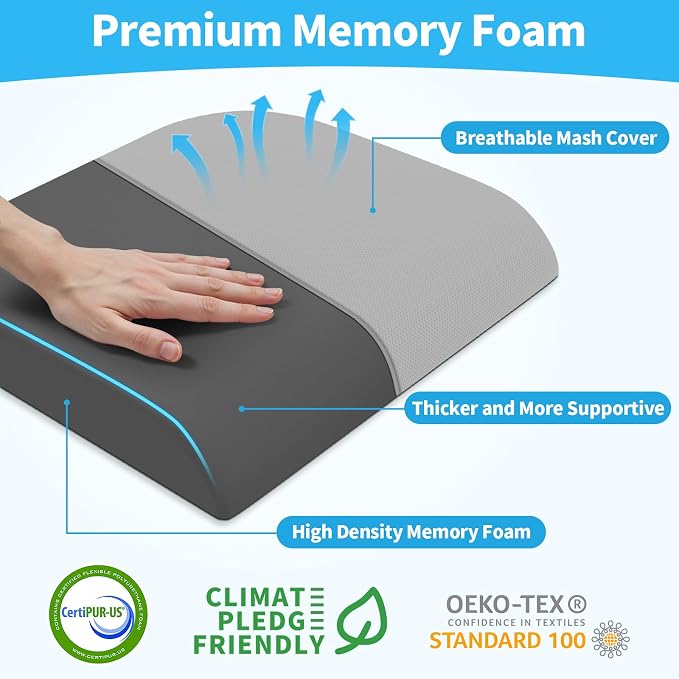 TranquilRelax XLarge Seat Cushion, Memory Foam Cushion for Long Sitting Hours on Office Chair, Home & Car, Non-Slip Chair Pad for Relieving Back & Sciatica & Hip & Coccyx Pain (Light Grey)