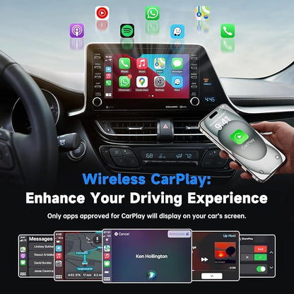 Wireless CarPlay Adapter for iPhone, Converts Wired to Wireless Apple CarPlay Adapter, Includes USB-A to USB-C Dongle, Easy Use, Stable Control, No Delay, Compatible with Cars from 2016 & iOS 10+