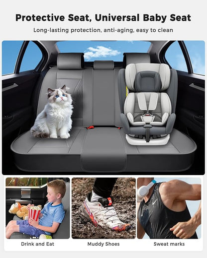 Huidasource Rear Seat Covers, Waterproof Faux Leather Rear Bench Seat Covers, Universal Fit Back Seat Cover for Most Cars Sedans SUVs Pickups Trucks, Gray