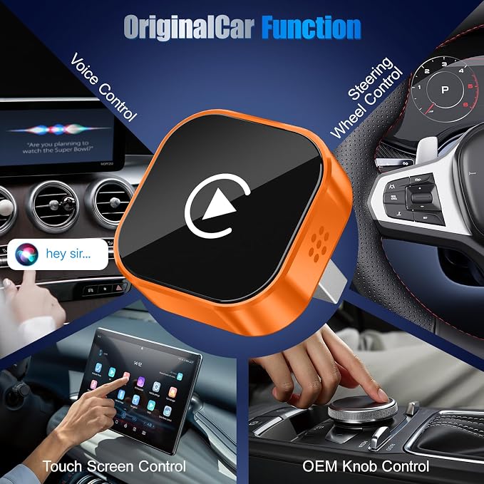 2026 Wireless Car Adapter - Universal Smart Screen Converter, USB-C/Type-C, Plug & Play, Zero Delay Needs Built-in Vehicle System（Orange Color）