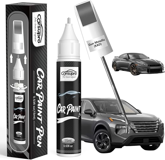 Gun Metallic(KAD) for Nissan Touch Up Paint Pen, 2 in 1 Car Scratch Remover with Pen Tip and Brush, Precise Color Match for Car Paint Scratch Repair, Quickly and Easily Fix Chips and Nicks