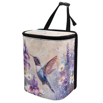 Talayituse Hummingbird Daisy Lavender Print Car Trash Bin, Large Size Auto Trash Can Adjustable Portable Garbage Can with Lid, Vehicle Hanging Bag for Headrest Front Back Seat