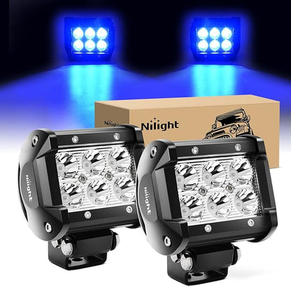 Nilight 4" Led Light Pod Blue Spot Driving Fog Light 2PCS 18W Off Road Fishing Hunting Emergency Safety Signal Deck Trailer Hunting lights for UTV Pick-up Van Boat Tractor, 2 years Warranty
