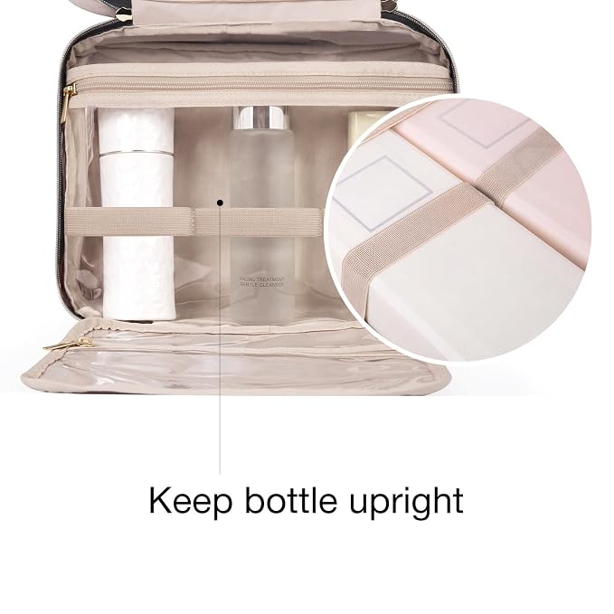 BAGSMART Toiletry Bag Travel Bag with Hanging Hook, Water-resistant Makeup Cosmetic Bag Travel Organizer for Accessories, Shampoo, Full-size Container, Toiletries (Brownstone Yellow, Medium)