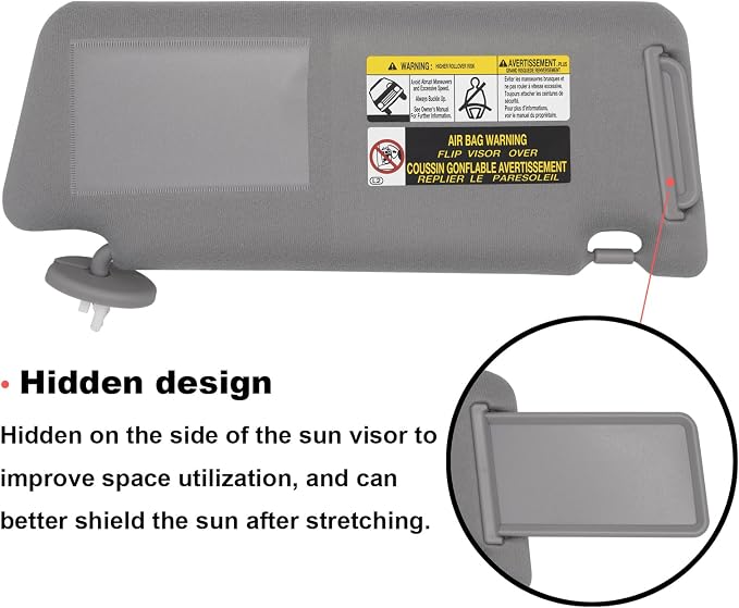NHILES Driver Left Side Sun Visor Replacement Fits for Toyota Tacoma 2005-2015 Sunshade with Light 7432004210B0 Color Gray