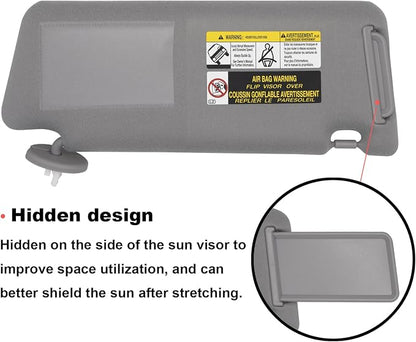 NHILES Driver Left Side Sun Visor Replacement Fits for Toyota Tacoma 2005-2015 Sunshade with Light 7432004210B0 Color Gray