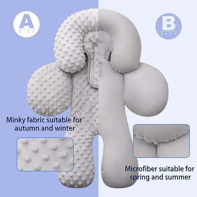 Pro Goleem Infant Car Seat Head Neck Body Support, Ultra-Soft Minky and Microfiber Newborn Car Seat Strap Pads, Perfect for CarSeat, Stroller, 2-in-1 Reversible, for Boys and Girls, Gray