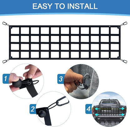 Tailgate Net for Pickup Truck Bed - Cargo Trucks Bed for Full Size Truck 60'' x 18'' (Black) - Mesh Tail gate Competible with Chevy, Ford, Tacoma, Toyota, Ram etc