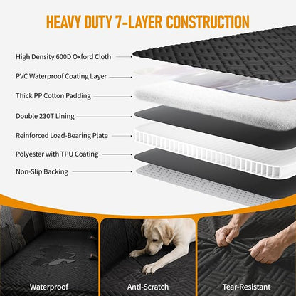 PROZAR Dog Car Seat Cover for Back Seat, Hard Bottom Back Seat Extender, Back Seat Pet Cover for Dogs - Supports 400lbs, Waterproof Heavy Duty Scratch Dog Hammock for Midsize SUVs & Trucks, 56in