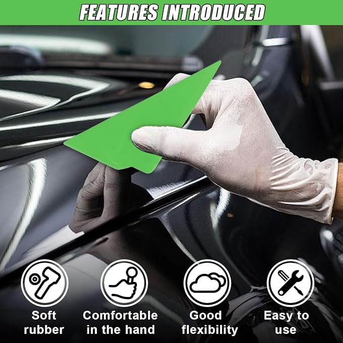2PCS Triangle Contour Squeegee Car Window Tint Tools- Flexible Multi-Edge Corner Squeegee Vinyl Wrap Tool- Card Scraper Window Tint Squeegees for Car Wrap Film Installation Application (Green)