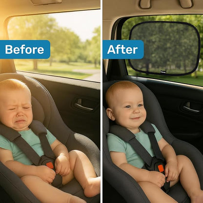 Enovoe Car Window Shade for Baby - (2 Pack) UV Protection Breathable Mesh Baby Window Covers - Sun Shade Blocker, Cling Windows Cover - Glare Shield and UV Rays Protection for Your Child - XL 25"x16"