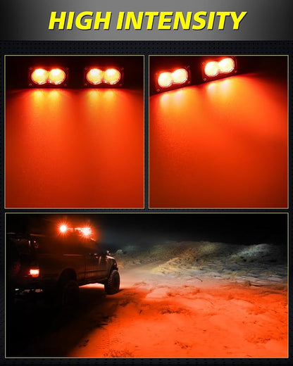 LED Chase Lights Bars, AKD Part 3" 80W Diffused CREE LED Pod Lights Yellow Chase Light Bars + Red Emergency Safety Signal Trailer Fishing Hunting Light for Truck Pickup UTV Tractor Boat - Yellow+Red