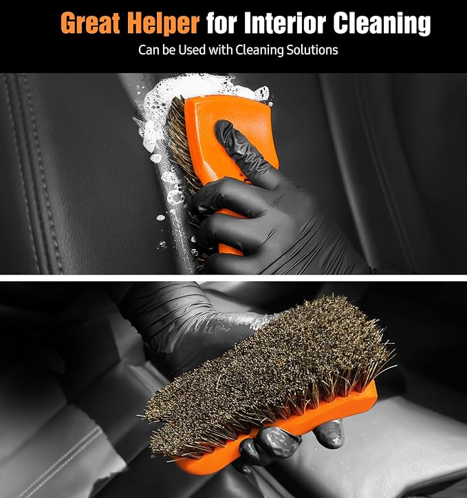 YeewayVeh 2PCS Leather Cleaning Brush, Horse Hair Brush for Car Leather Seat, Fabric, Shoes and Furniture, Soft Detailing Brush for Carpets, Seat Belts and Car Interior