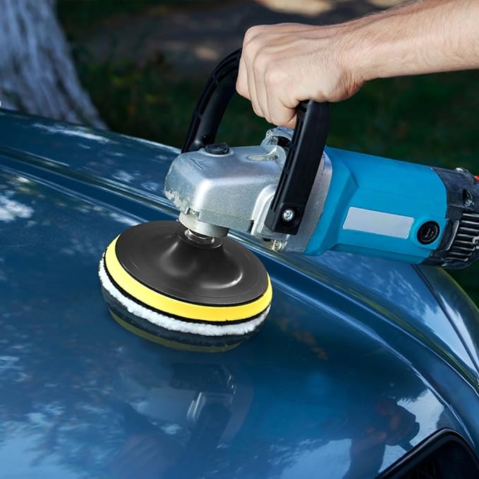 Kshineni 7 Pcs 5 Inch (125 mm) Wool Polishing Buffing Pad Car Polisher Buffer Drill Attachment with M14 Drill Adapter