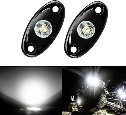 2 Pods LED Rock Lights, Ampper Waterproof LED Neon Underglow Light for Car Truck ATV UTV SUV Offroad Boat Underbody Glow Trail Rig Lamp (White)