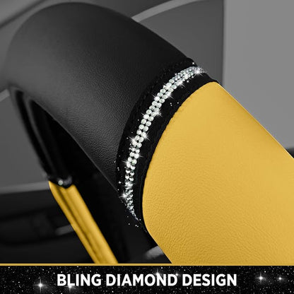 Road Comforts Leather Steering Wheel Cover - Made with PVC Leather - Anti-Slip, Universal Fit 14 1/2 inches to 15 inches - Yellow