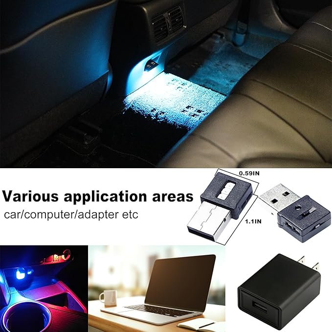 Three Sides Emit Light USB Type-A Car LED Ambient Light 7Leds RGB Atmosphere Lamp, Interior Dimmable Mood Lighting for Cars/SUV/Trucks