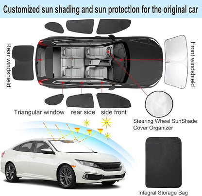TINGLU Window Shades for Honda Civic 2016-2021 Accessories Car Side Full Windows Rear Triangular Windshield Sun Shade Sun UV Rays & Privacy Protection for Camping,Napping,and Relaxing 8PCS