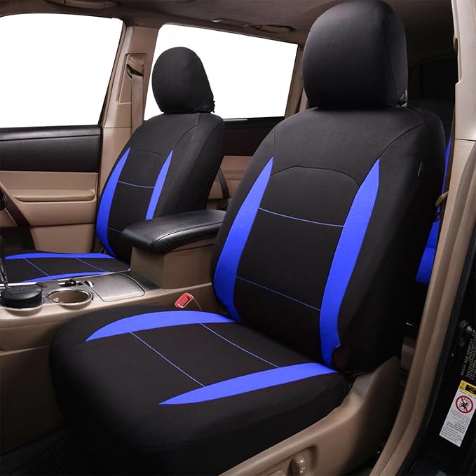 Flying Banner Car Seat Covers Full Set Front Seats and Rear Bench Polyester car seat Protectors Black Gray Purple airbag Compatible Rear Bench Split (Black Blue)
