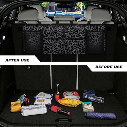 Black Leopard Print Backseat Trunk Organizer for Car Trunk Storage Bag with Lid Hanging Multipurpose Cargo Bag,Easy to Install