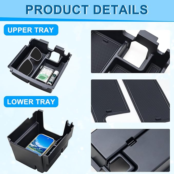 TOPINSTALL Double-Layer Tray Compatible with 2025 2026 Ford Bronco 4 Doors Automatic Transmission ONLY, Full Size Bronco 2PCS Console Organizer (Not for Manual Transmission & 2 Doors & Bronco Sport)