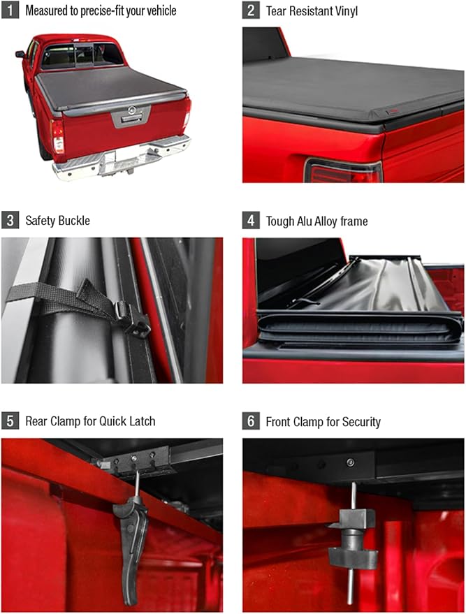 MaxMate Soft Tri-fold Truck Bed Tonneau Cover Compatible with 2024-2025 Ford Ranger | 5' (61") Bed | TCF371205