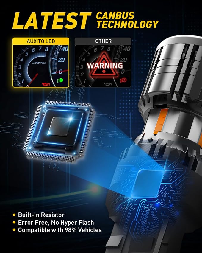 AUXITO CANBUS 7440 LED Bulbs Amber Yellow for Turn Signal Lights with Built-in Resistor Anti Hyper Flash 7440NA T20 7441 W21W WY21W Exterior Light Blinker Bulb Replacement, Pack of 2