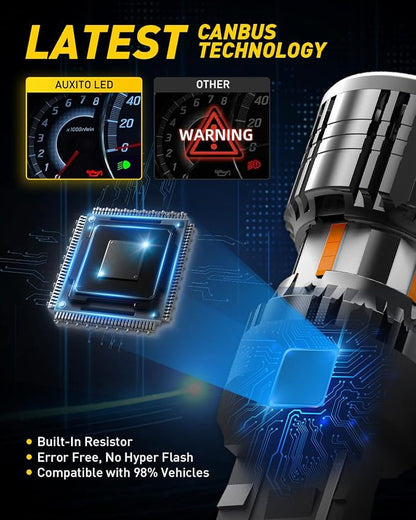 AUXITO CANBUS 7440 LED Bulbs Amber Yellow for Turn Signal Lights with Built-in Resistor Anti Hyper Flash 7440NA T20 7441 W21W WY21W Exterior Light Blinker Bulb Replacement, Pack of 2