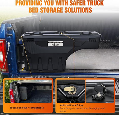 Nilight Truck Bed Tool Box Left Drivers Side Truck Tool Box Fit for Dodge Ram 1500 2500 3500 2002-2018 ABS Swing Case Truck Bed Storage Box w Lockable Lid Waterproof Wheel Well Toolbox, without Rambox