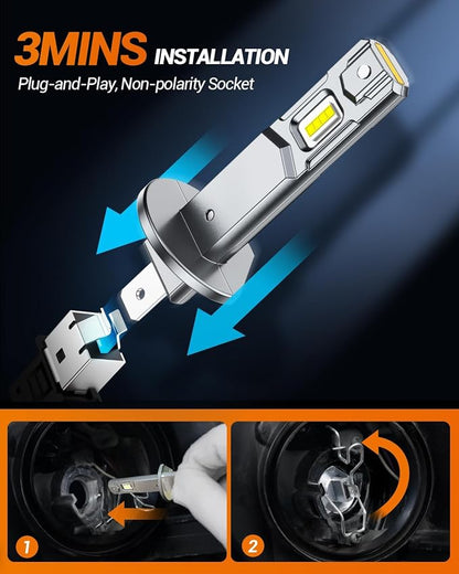 SEALIGHT H1 Light Bulbs 40000LM 6500K Cool White 1:1 Design 70000+ Lifespan, 3 Mins Installation, Headlight Eyebrows, Pack of 2