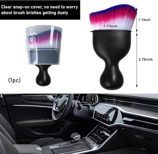 Ziciner Car Detailing Brush, Curved Soft Bristles Auto Removal Dust Collectors, Universal Vehicle Dashboard, Air Conditioner Vents etc Interior Cleaning Tool Accessory (White/Red/Blue)