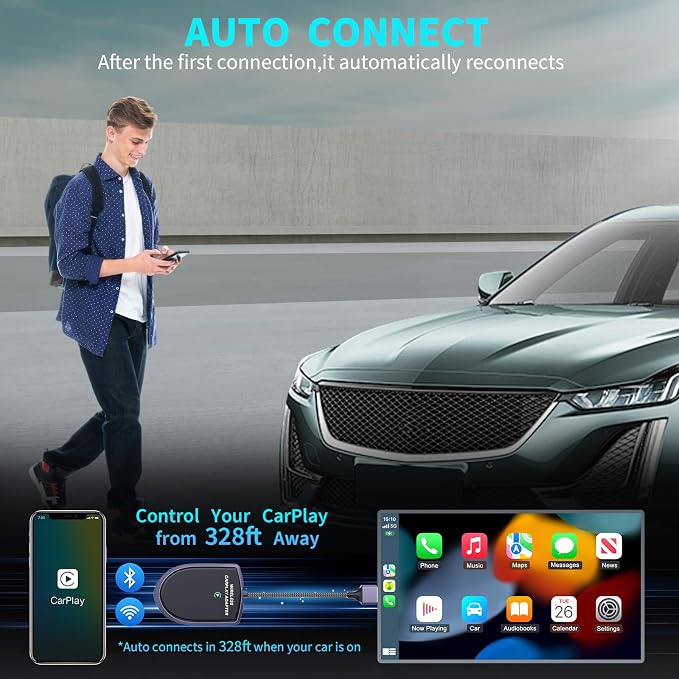 Wireless CarPlay Adapter for Apple iPhone (2025 Upgrade) – Instant Wireless CarPlay, Ultra-Low Latency, Stable Connection, Mini Bluetooth Dongle for iOS 10+ & Cars 2016+, Plug & Play Type-C
